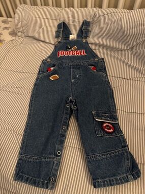 Toddler Blue Denim Football Overalls